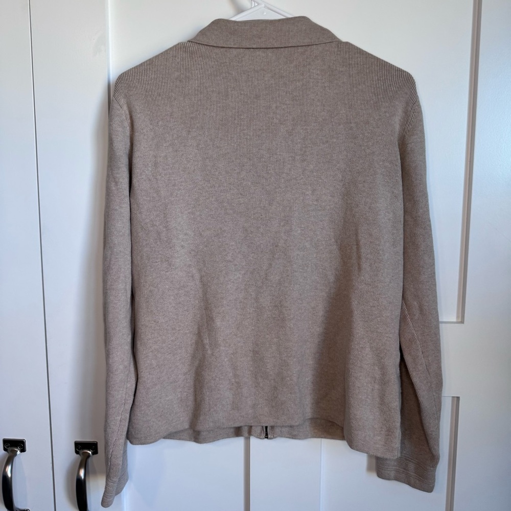 Croft & Barrow Beige Women's Full Zipper Cardigan‎ Sz Large 100% Cotton Collared - Picture 2 of 9